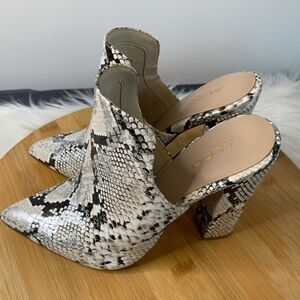 ALDO Black and Cream Snakeskin Mules